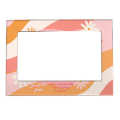 Bachelorette Party Favor Retro Pink And Orange Magnetic Frame at Zazzle