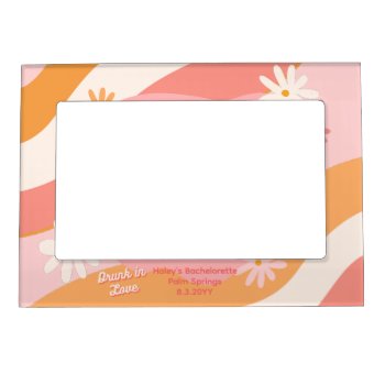 Bachelorette Party Favor Retro Pink And Orange Magnetic Frame by ElPortoCollections at Zazzle