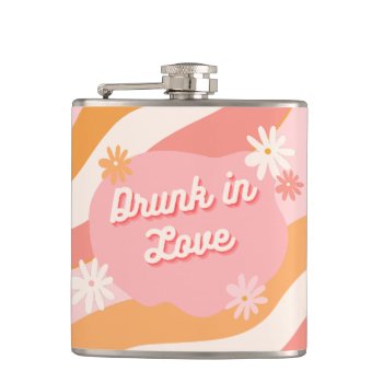 Bachelorette Party Favor Retro Pink Drunk In Love Flask by ElPortoCollections at Zazzle
