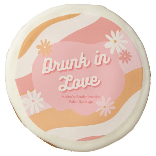Bachelorette Party Favor Retro Pink Drunk in Love  Sugar Cookie