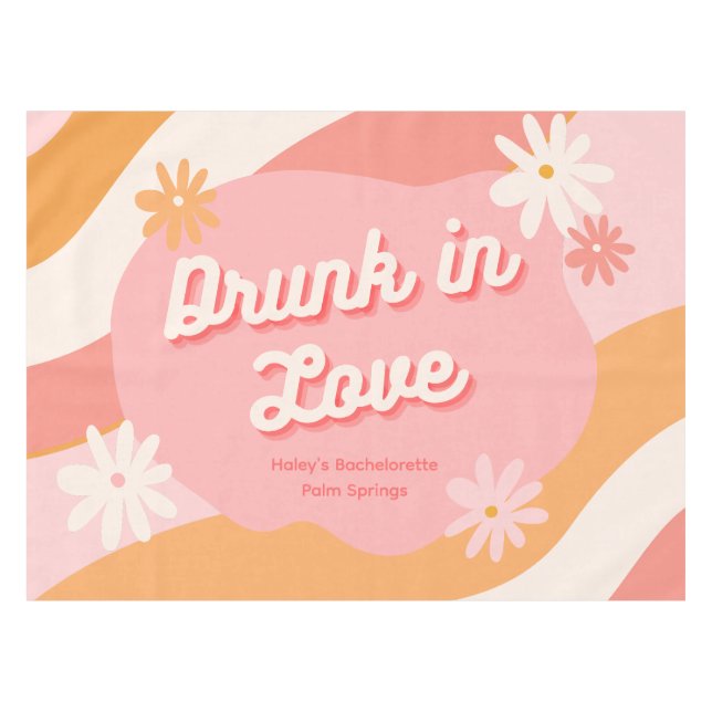 Bachelorette Party Favor Retro Pink & Orange Tablecloth (Front (Horizontal))