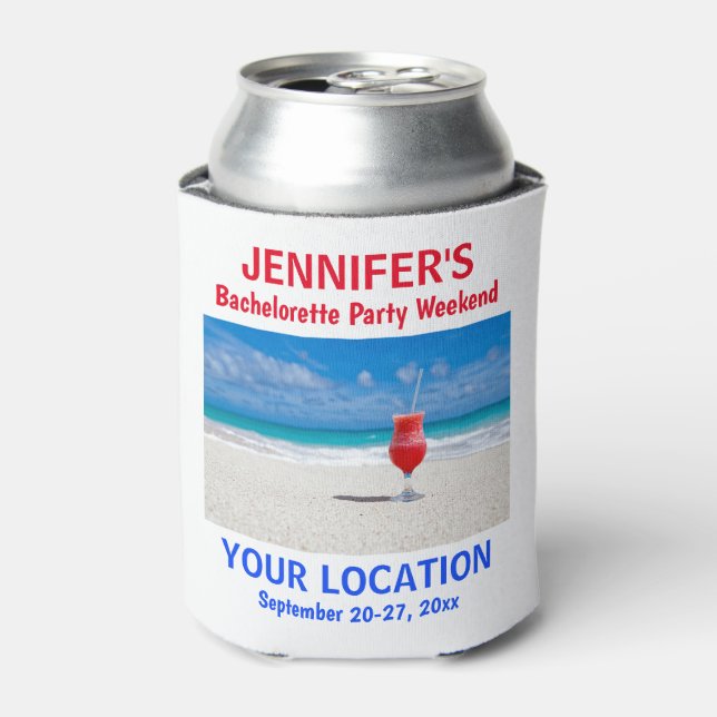 Bachelorette Party Favor Tropical Beach Trip Can Cooler (Can Front)