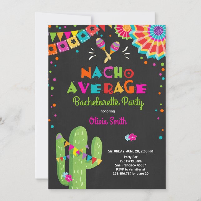 Bachelorette party Fiesta Invitation Nacho Average (Front)