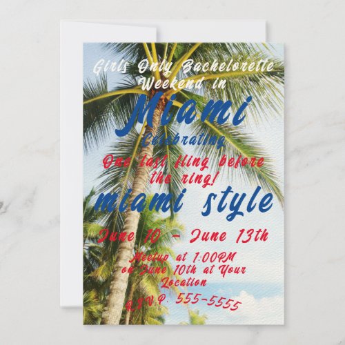 Bachelorette Party for Summer Weekend in Miami Invitation