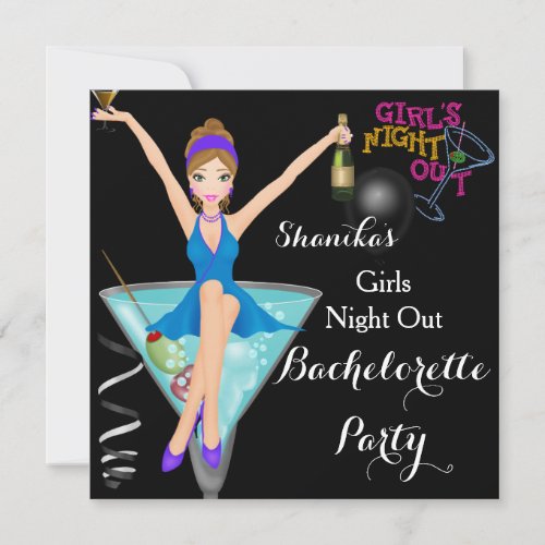 Bachelorette Party Fun Cocktails Drinks Blue Invitation