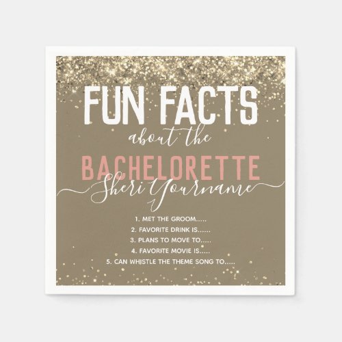 Bachelorette Party Fun Facts Gold Glitter Girly  Napkins