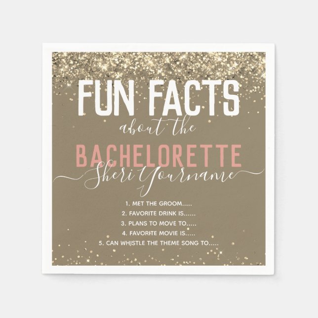 Bachelorette Party Fun Facts Gold Glitter Girly  Napkins (Front)