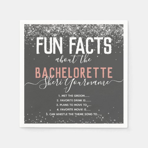 Bachelorette Party Fun Facts Silver Glitter Girly  Napkins
