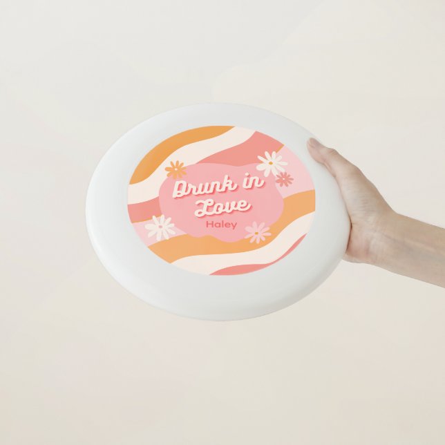 Bachelorette Party Games Retro Pink Drunk in Love Wham-O Frisbee (In Hand)