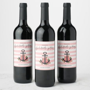 Bachelorette Party Getaway Pink Nautical Wine Label