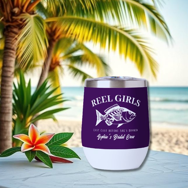 Bachelorette Party Gifts-Hawaiian Purple Thermal Wine Tumbler (Bachelorette Party Gifts Reel Girls Hawaiian Fisherman Trend Fish Wine Tumbler)
