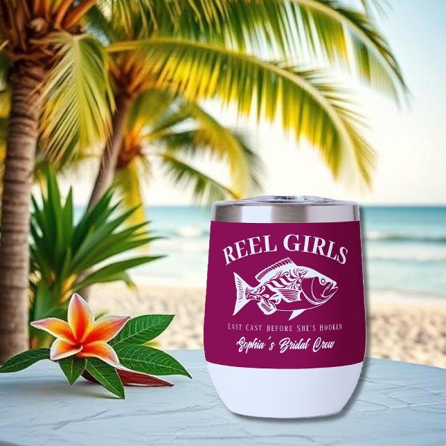 Bachelorette Party Gifts-Hawaiian Thermal Wine Tumbler (Bachelorette Party Gifts Reel Girls Hawaiian Fisherman Trend Fish Wine Tumbler Wine Color)