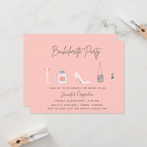 Bachelorette Party Girls Night Out Pink Bar Hop Invitation