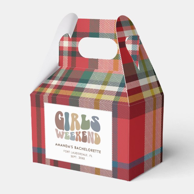 Bachelorette Party Girls Weekend 70s Retro Custom Favor Boxes (Front Side)