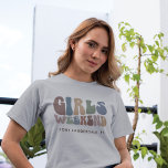Bachelorette Party Girls Weekend 70s Retro T-Shirt<br><div class="desc">Embrace the spirit of the ultimate girls' trip with our Custom Retro Typography Bachelorette Weekend T-Shirt! This chic and stylish top serves as the perfect memento of a memorable getaway with your favorite ladies. The front of the shirt showcases a captivating vintage-inspired "Girls Weekend" typography that perfectly captures the fun...</div>