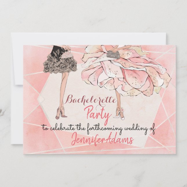 Bachelorette Party Glamourous Dresses Peach Tones Invitation (Front)