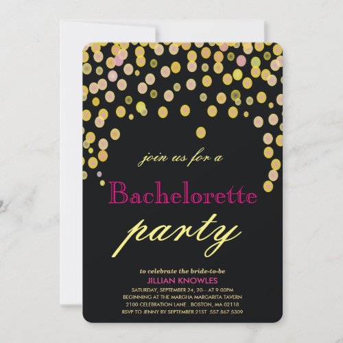 Bachelorette Party Glitter Faux Gold Confetti Invitation