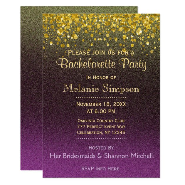 Bachelorette Party | Gold And Purple Invitation