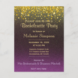 Bachelorette Party   Gold and Purple Postcard