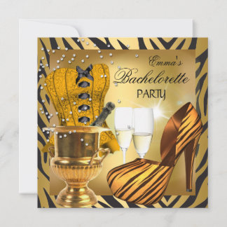 Bachelorette Party Gold Black Corset Shoes Invitation