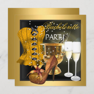 Bachelorette Party Gold Black Corset Shoes Invitation