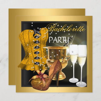Bachelorette Party Gold Black Corset Shoes Invitation