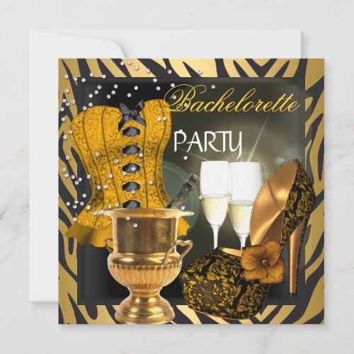 Bachelorette Party Gold Black Corset Shoes Invitation