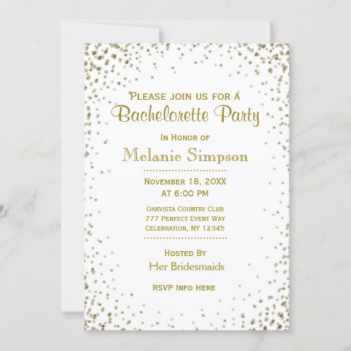 Bachelorette Party Gold Confetti Invitation Zazzle