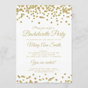 Bachelorette Party Gold Faux Glitter Confetti Invitation