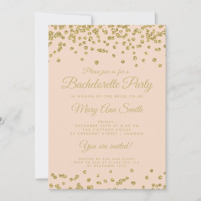 Bachelorette Party Gold Glitter Confetti Blush Invitation (Front)