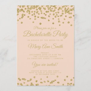 Bachelorette Party Gold Glitter Confetti Blush Invitation