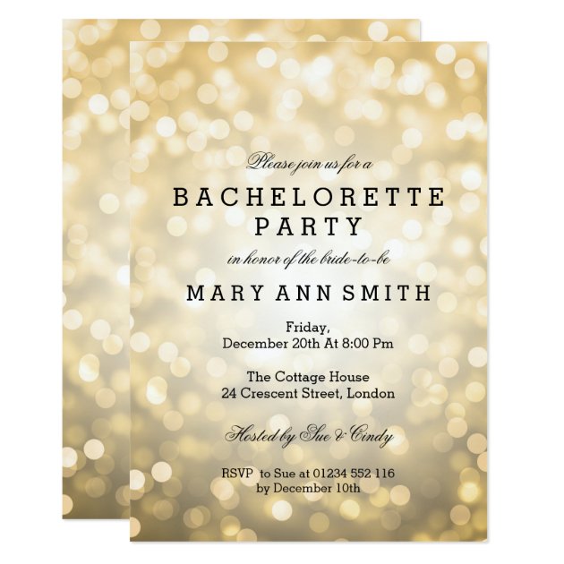 Bachelorette Party Gold Glitter Lights Invitation