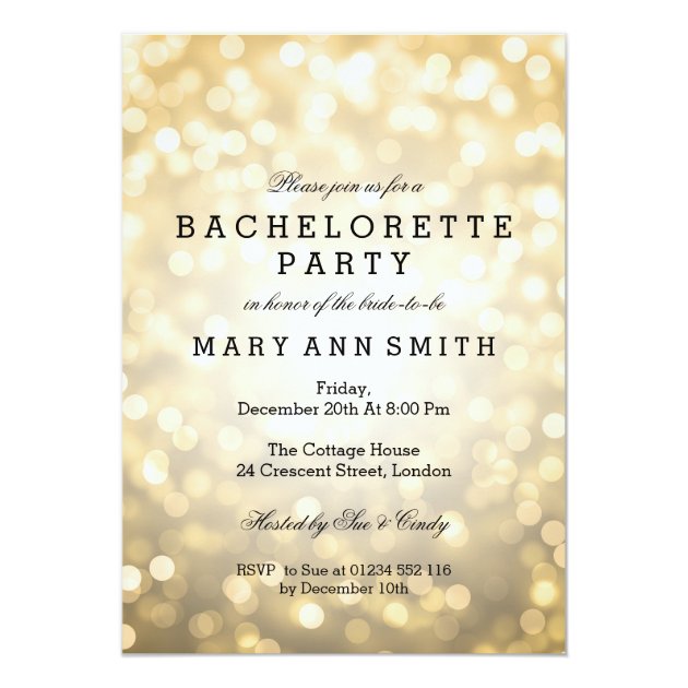 Bachelorette Party Gold Glitter Lights Invitation