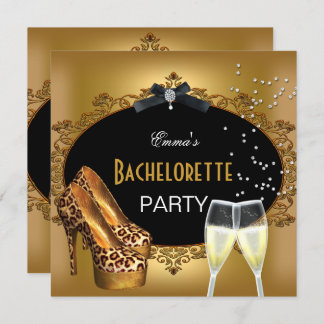 Bachelorette Party Gold Leopard Black Shoes 2 Invitation