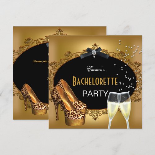 Bachelorette Party Gold Leopard Black Shoes 2 Custom Announcements