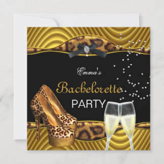 Bachelorette Party Gold Leopard Black Shoes 2 Invitation