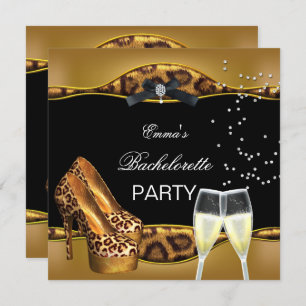 Bachelorette Party Gold Leopard Black Shoes Invitation