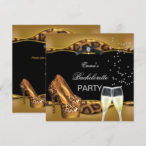 Bachelorette Party Gold Leopard Black Shoes Invitation