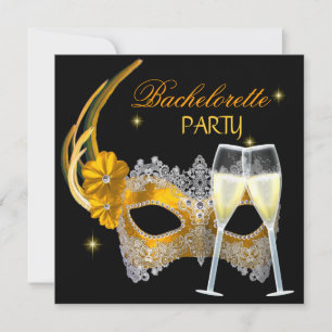 Bachelorette Party Gold Mask Champagne Black Invitation