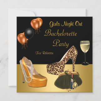 Bachelorette Party Gold Shoes Hi Heels Wine Glass Invitation