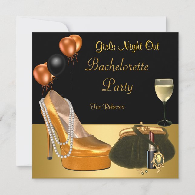 Bachelorette Party Gold Shoes Hi Heels Wine Glass Invitation (Front)