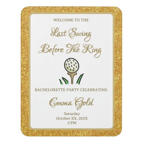 Bachelorette Party Golfing Glitter Gold Door Sign