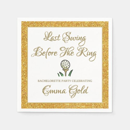 Bachelorette Party Golfing Gold Glitter Napkins