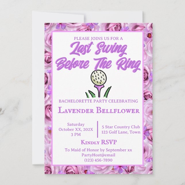Bachelorette Party Golfing Lavender Photo Invitation (Front)
