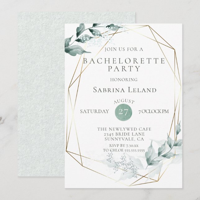 Bachelorette Party  | Grayed Jade Green Botanical Invitation (Front/Back)