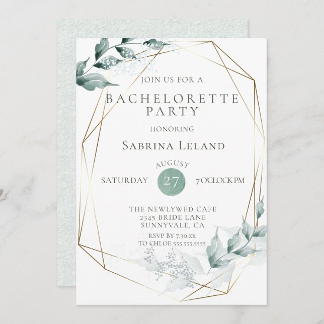 Bachelorette Party  | Grayed Jade Green Botanical Invitation (Front/Back)