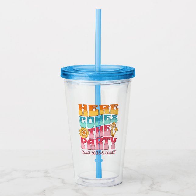 Bachelorette Party Groovy Retro Wavy Bridesmaid Acrylic Tumbler (Front)