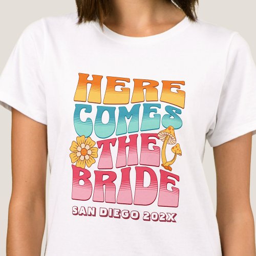 Bachelorette Party Groovy Retro Wavy Text Bride T_Shirt