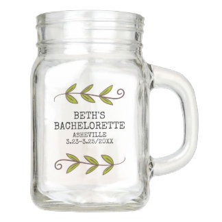 Bachelorette Party Handdrawn Botanical Vine Custom Mason Jar