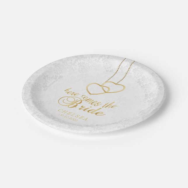 Bachelorette Party - Here Comes The Bride 👰 Paper Plates (Angled)